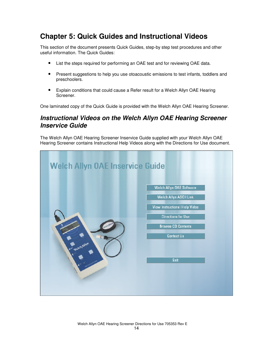 Chapter 5: quick guides and instructional videos | Welch Allyn REF 29400 User Manual | Page 15 / 54