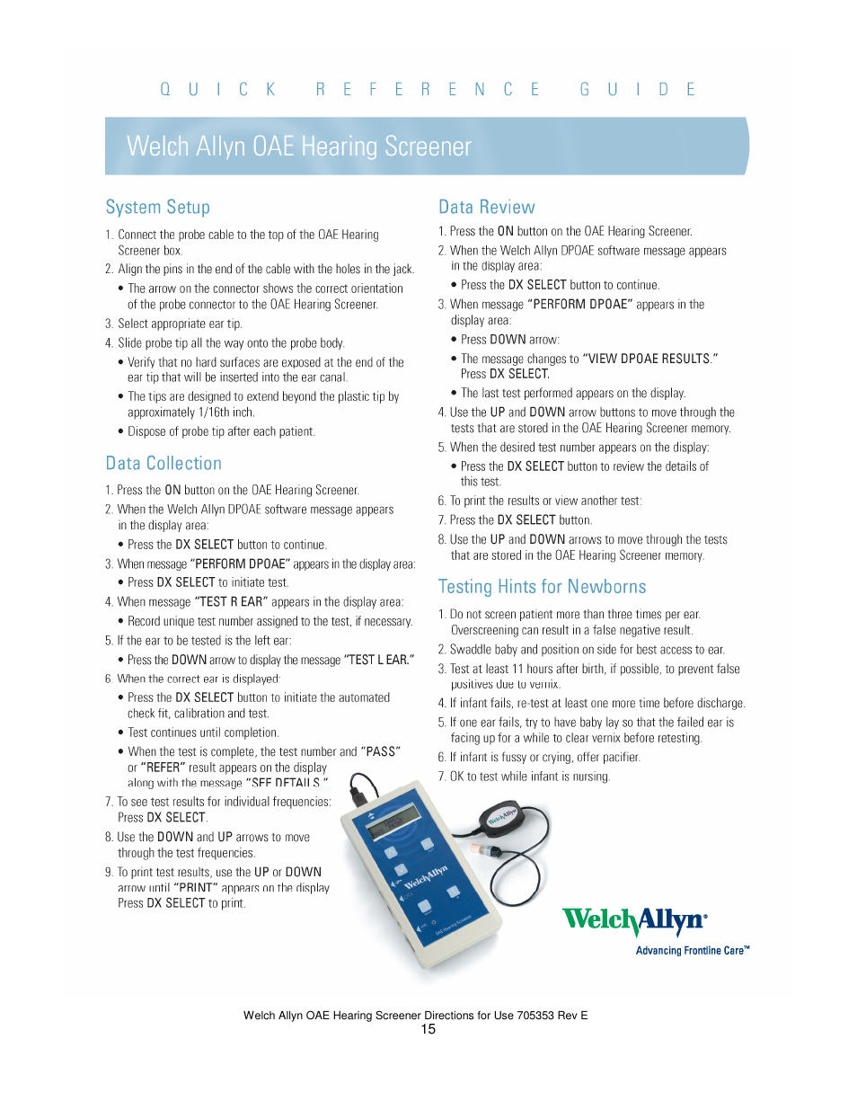 Welch Allyn REF 29400 User Manual | Page 16 / 54