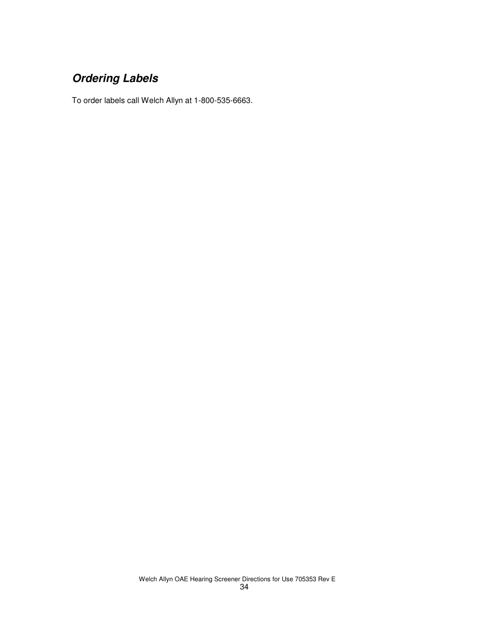 Ordering labels | Welch Allyn REF 29400 User Manual | Page 35 / 54