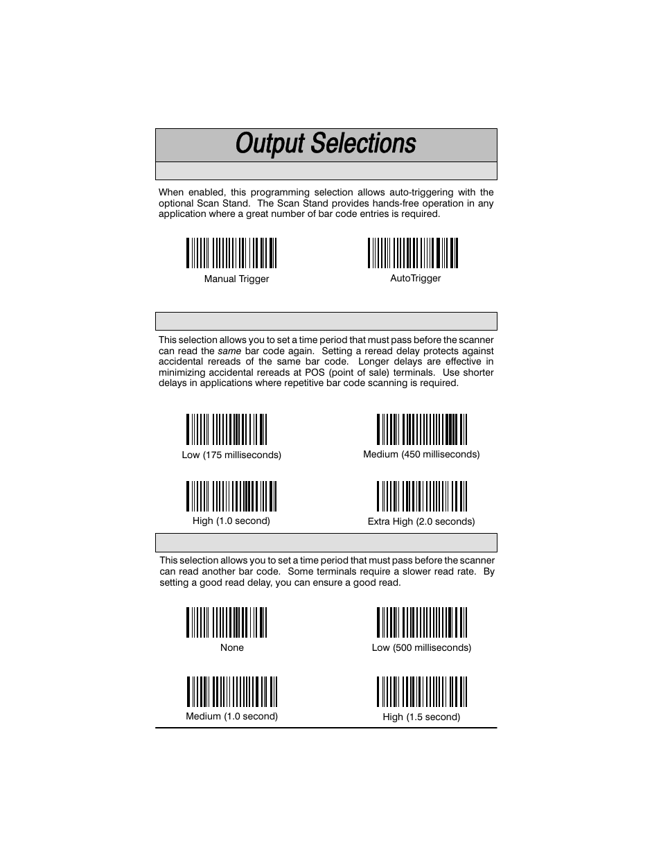 Good read delay selection, Reread delay selection, Autotrigger selection | Welch Allyn SCANTEAM 3400PDF User Manual | Page 30 / 94