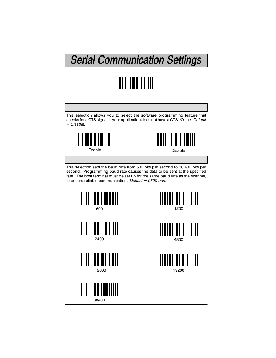 Cts check selection baud rate selection | Welch Allyn SCANTEAM 3400PDF User Manual | Page 32 / 94