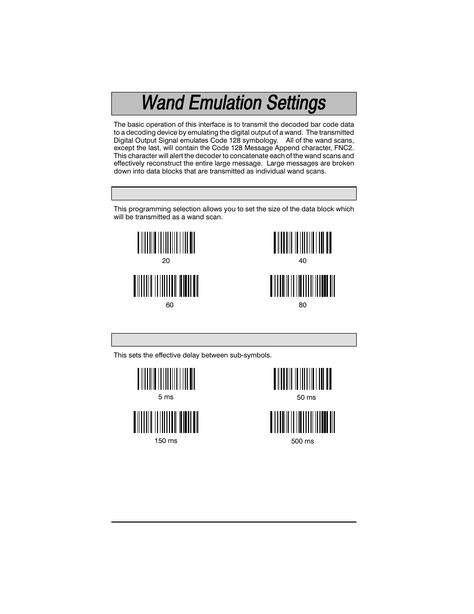 Characters per data block selection, Delay between data blocks selection | Welch Allyn SCANTEAM 3400PDF User Manual | Page 42 / 94