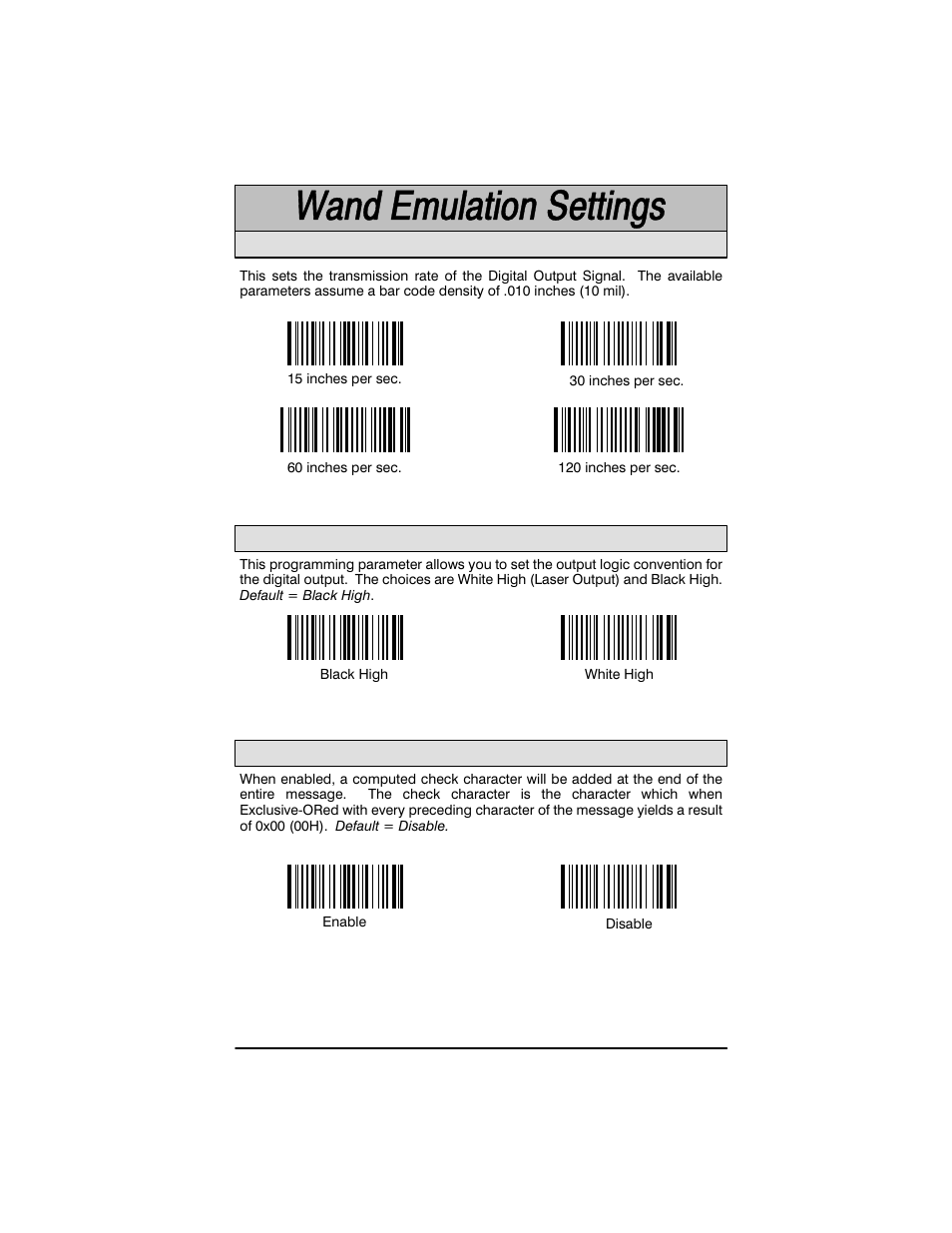 Effective output scan rate selection, Digital output signal polarity selection, Overall checksum selection | Welch Allyn SCANTEAM 3400PDF User Manual | Page 43 / 94