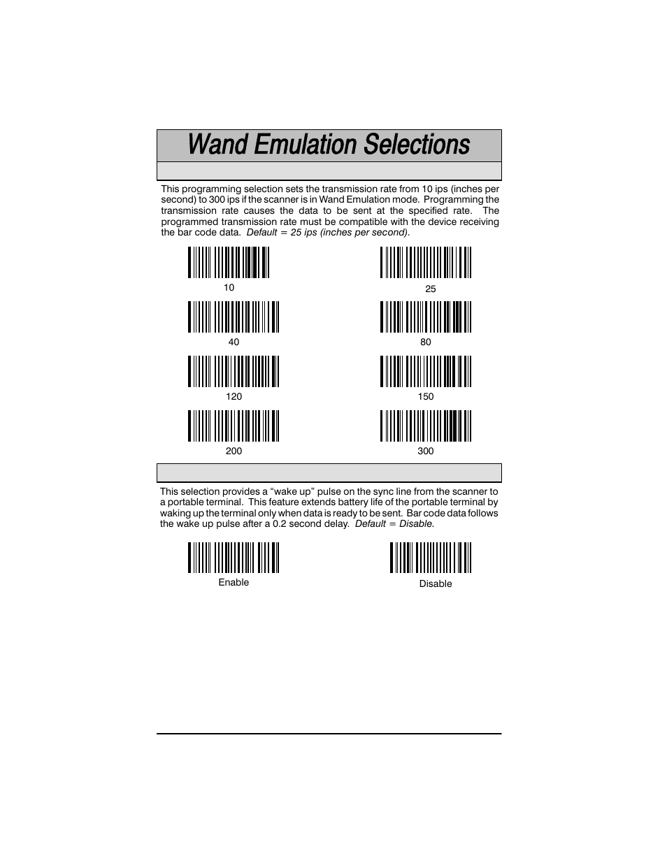Wake up pulse selection, Transmission rate selection | Welch Allyn SCANTEAM 3400PDF User Manual | Page 44 / 94