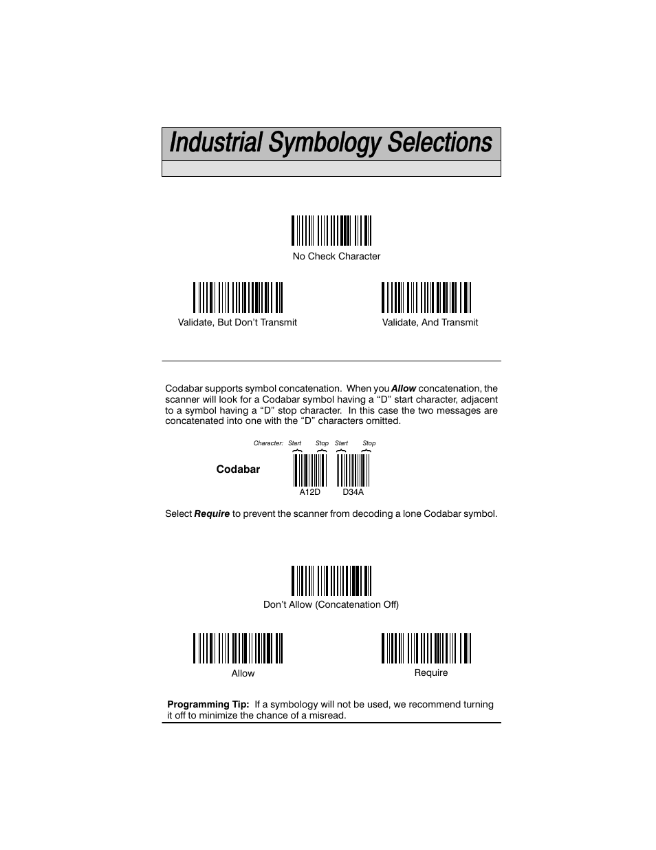 Codabar selection, continued, Concatenation, Check character | Welch Allyn SCANTEAM 3400PDF User Manual | Page 51 / 94