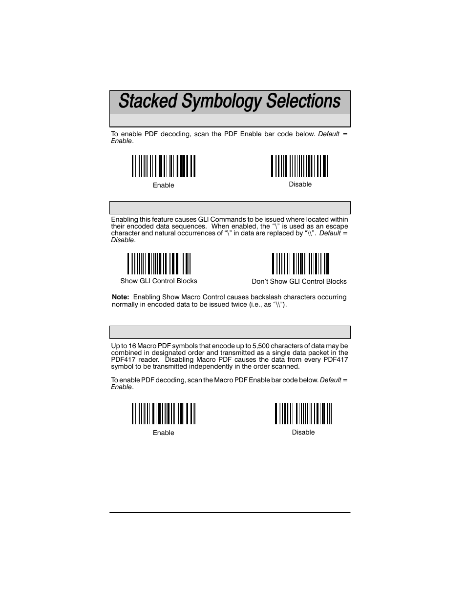 Enable pdf selection, Show gli blocks selection, Macro pdf selection | Welch Allyn SCANTEAM 3400PDF User Manual | Page 64 / 94