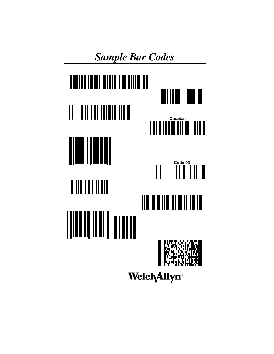 Sample bar codes | Welch Allyn IMAGETEAM 3800 User Manual | Page 132 / 132