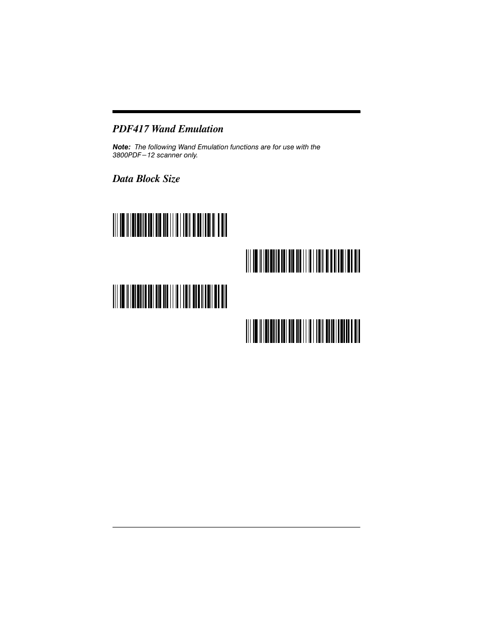 Pdf417 wand emulation, Data block size | Welch Allyn IMAGETEAM 3800 User Manual | Page 30 / 132
