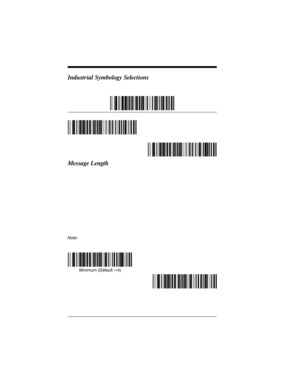 Industrial symbology selections, Message length | Welch Allyn IMAGETEAM 3800 User Manual | Page 70 / 132