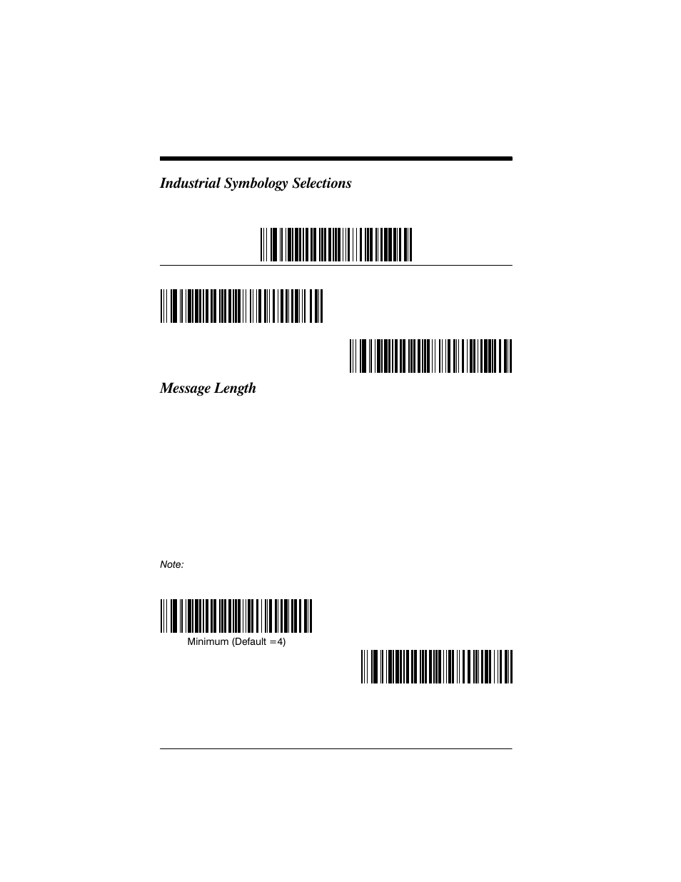 Industrial symbology selections, Message length | Welch Allyn IMAGETEAM 3800 User Manual | Page 72 / 132