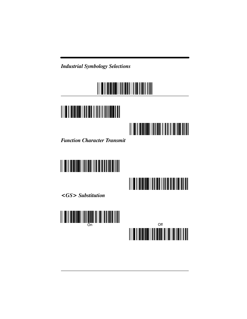 Industrial symbology selections, Function character transmit, Gs> substitution | Welch Allyn IMAGETEAM 3800 User Manual | Page 75 / 132