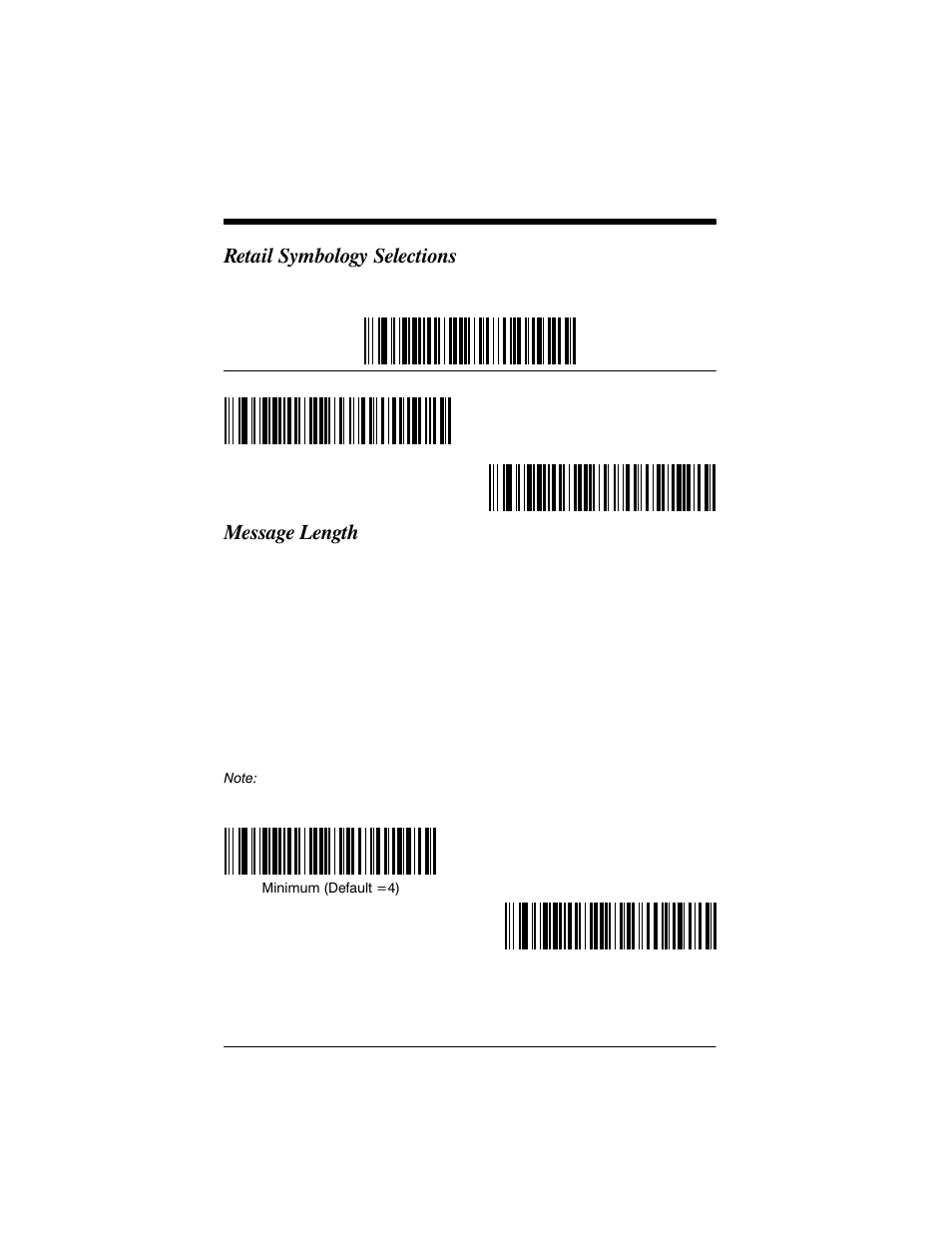 Retail symbology selections, Message length | Welch Allyn IMAGETEAM 3800 User Manual | Page 92 / 132