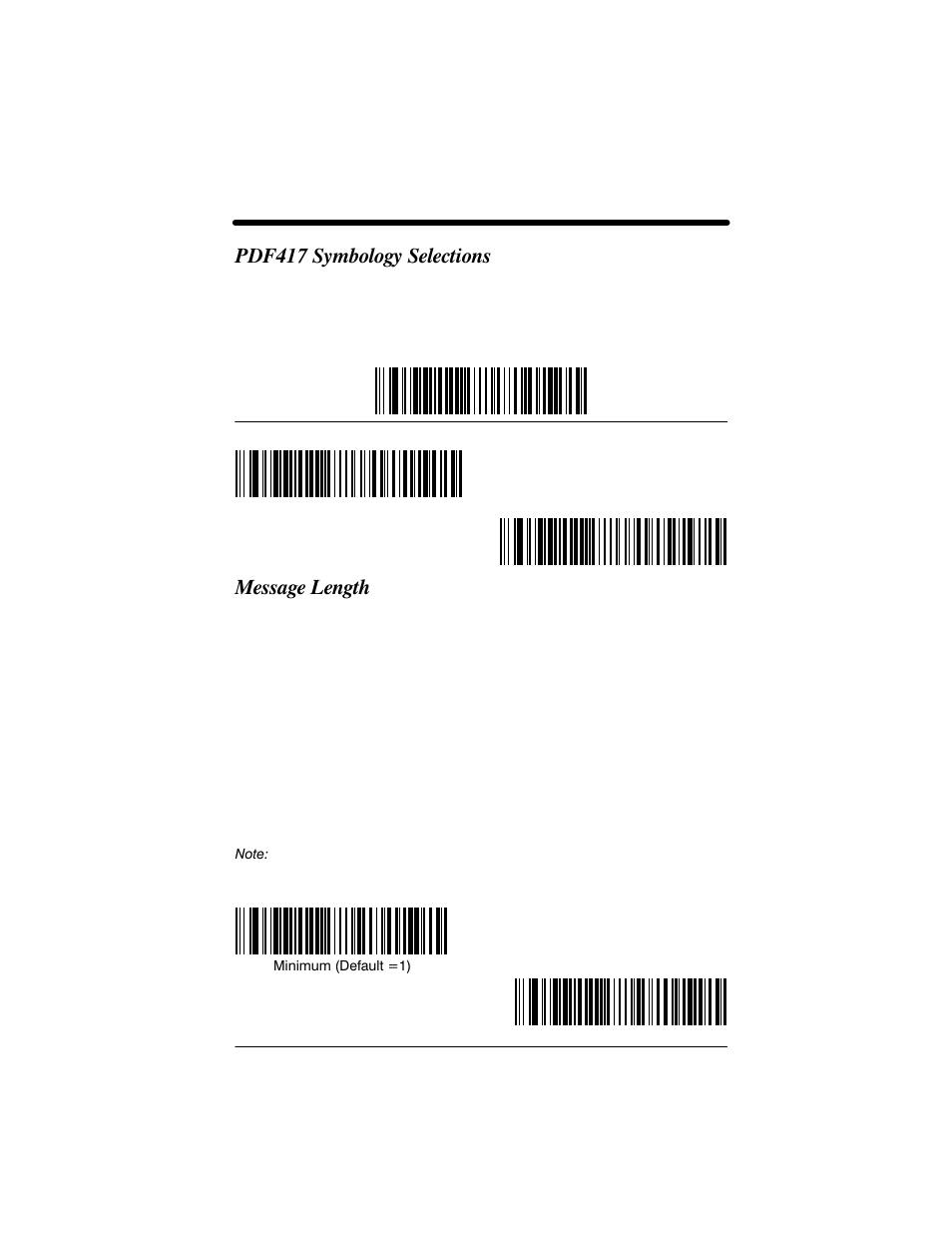 Pdf417 symbology selections, Message length | Welch Allyn IMAGETEAM 3800 User Manual | Page 93 / 132