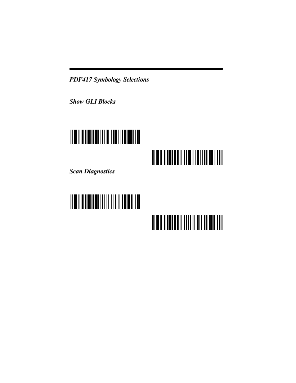 Pdf417 symbology selections, Show gliblocks, Scan diagnostics | Welch Allyn IMAGETEAM 3800 User Manual | Page 94 / 132