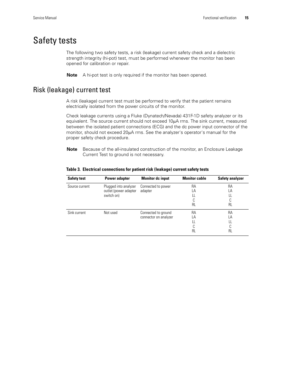 Safety tests, Risk (leakage) current test | Welch Allyn PROPAQ CS User Manual | Page 19 / 142