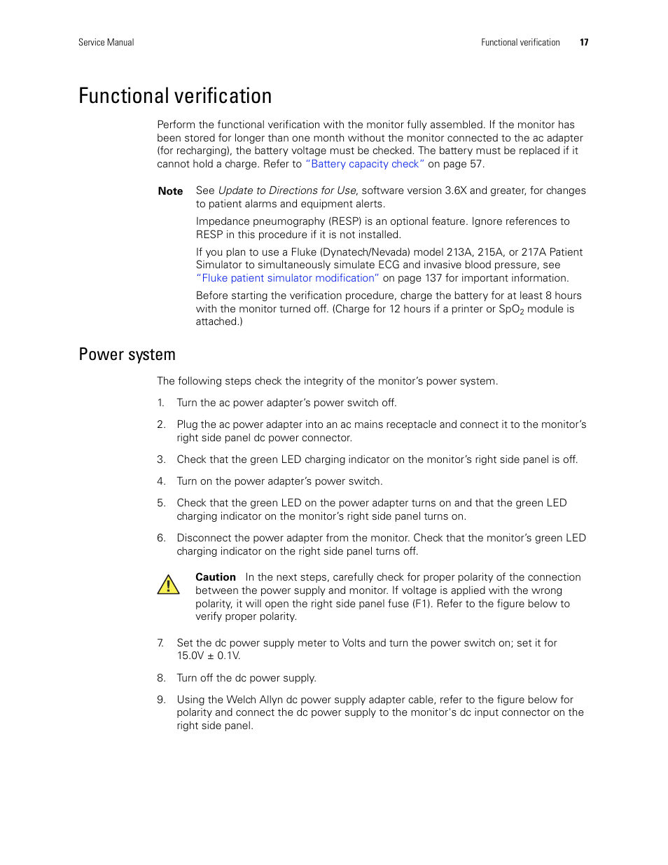 Functional verification, Power system | Welch Allyn PROPAQ CS User Manual | Page 21 / 142