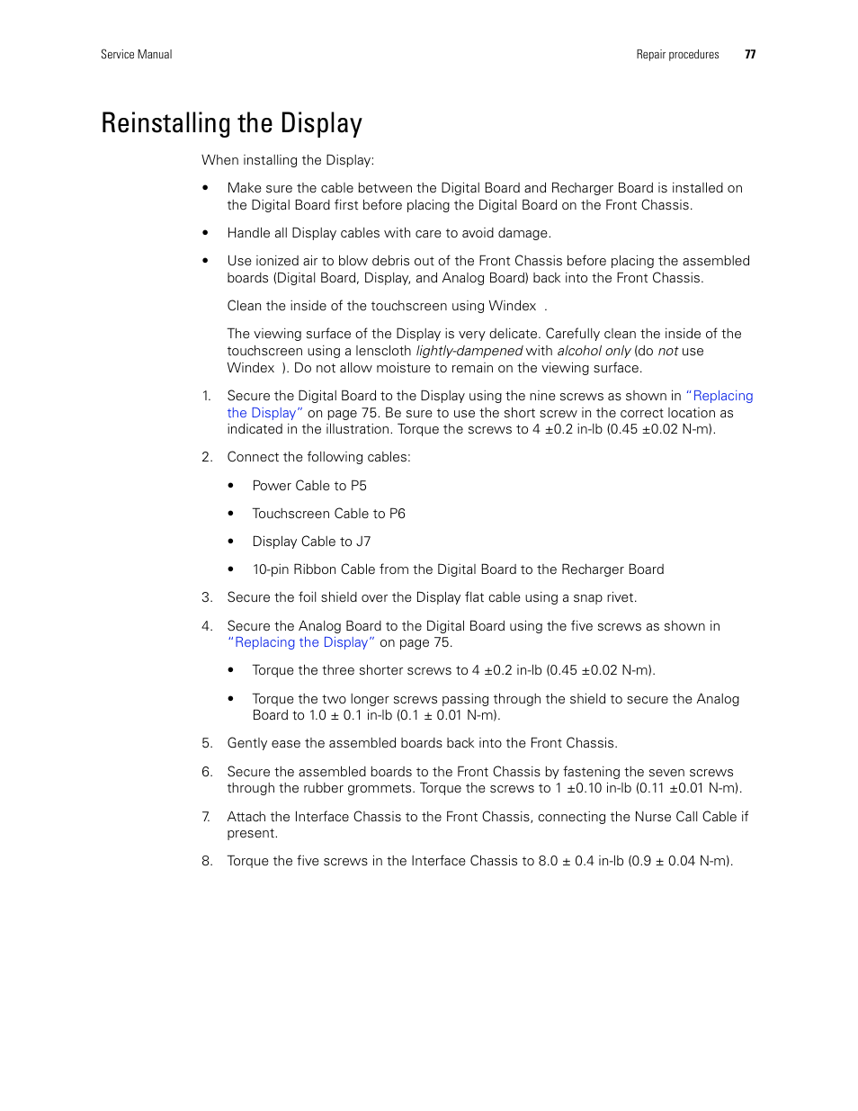Reinstalling the display | Welch Allyn PROPAQ CS User Manual | Page 81 / 142