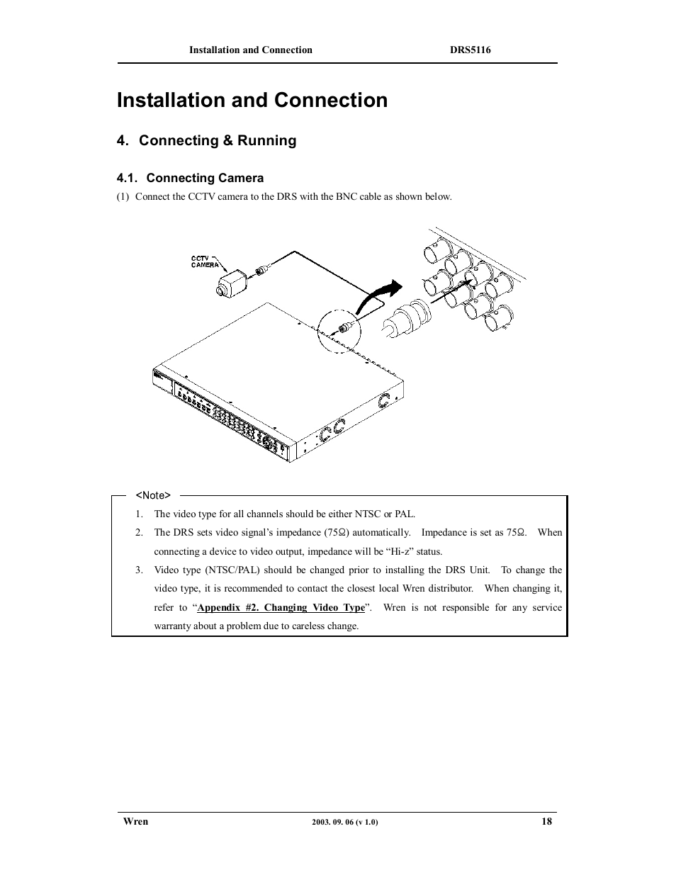 Installation and connection, Connecting & running | Wren Associates DRS5016 User Manual | Page 18 / 112