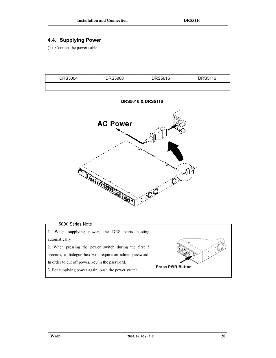 Wren Associates DRS5016 User Manual | Page 20 / 112