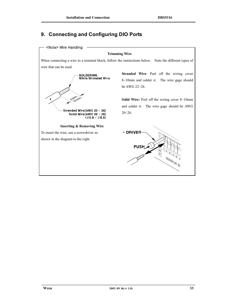Connecting and configuring dio ports | Wren Associates DRS5016 User Manual | Page 33 / 112