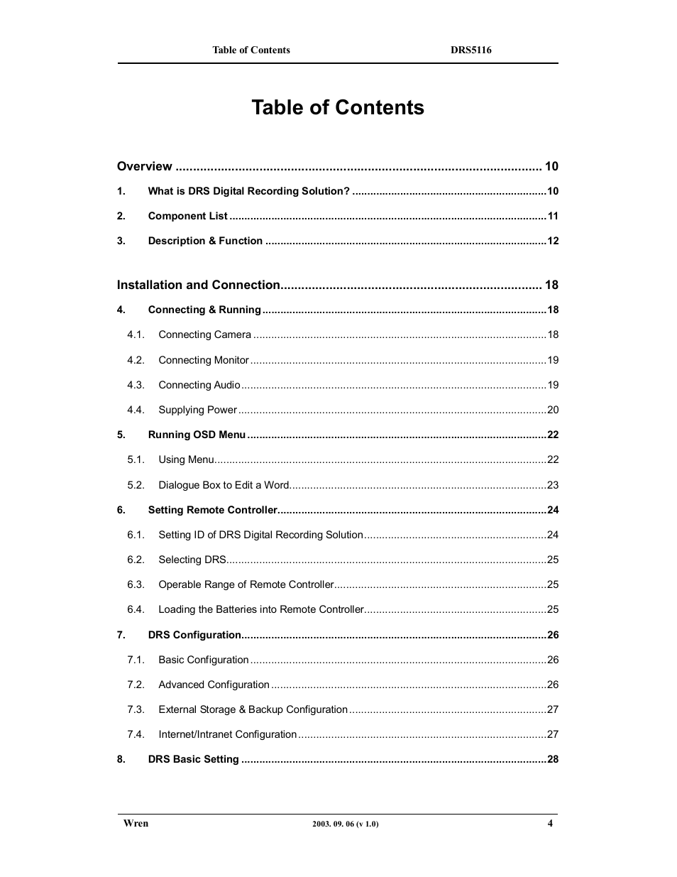 Wren Associates DRS5016 User Manual | Page 4 / 112