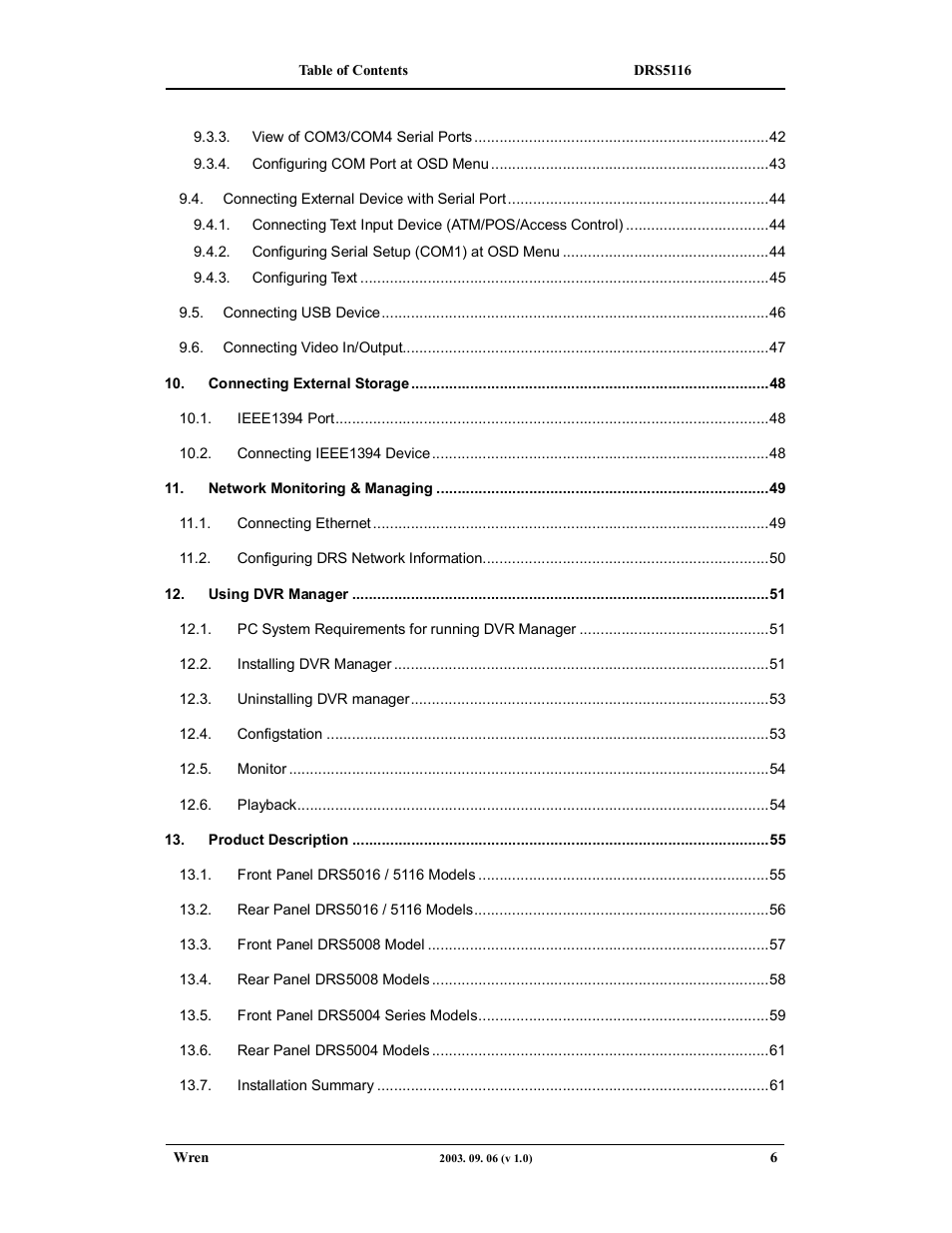 Wren Associates DRS5016 User Manual | Page 6 / 112