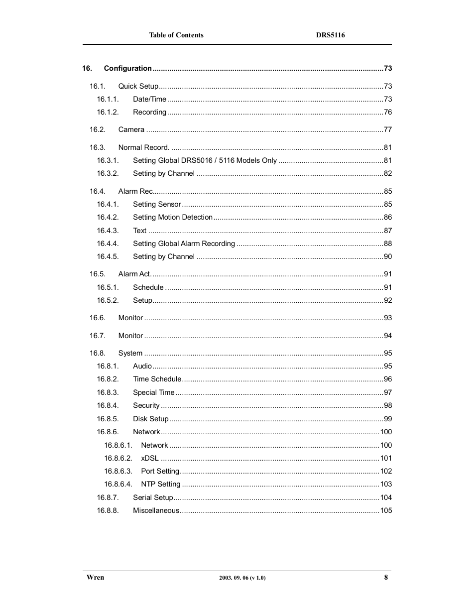 Wren Associates DRS5016 User Manual | Page 8 / 112