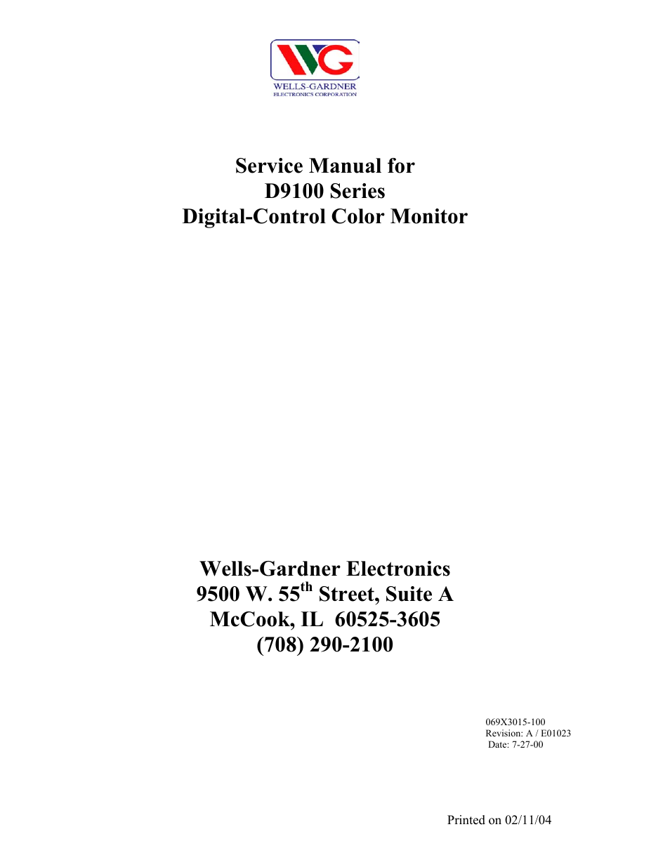 Wells-Gardner D9100 User Manual | 25 pages