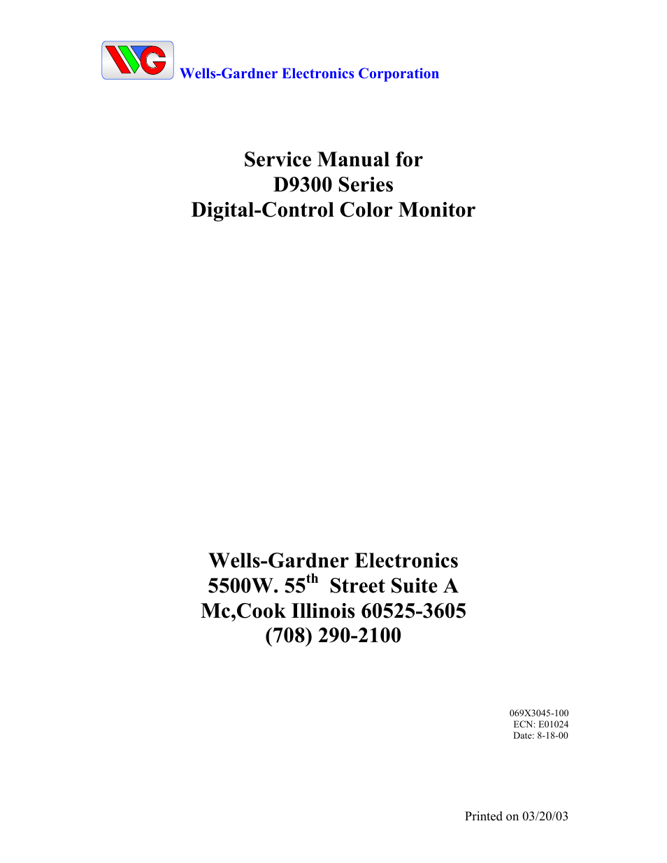 Wells-Gardner D9300 Series User Manual | 28 pages