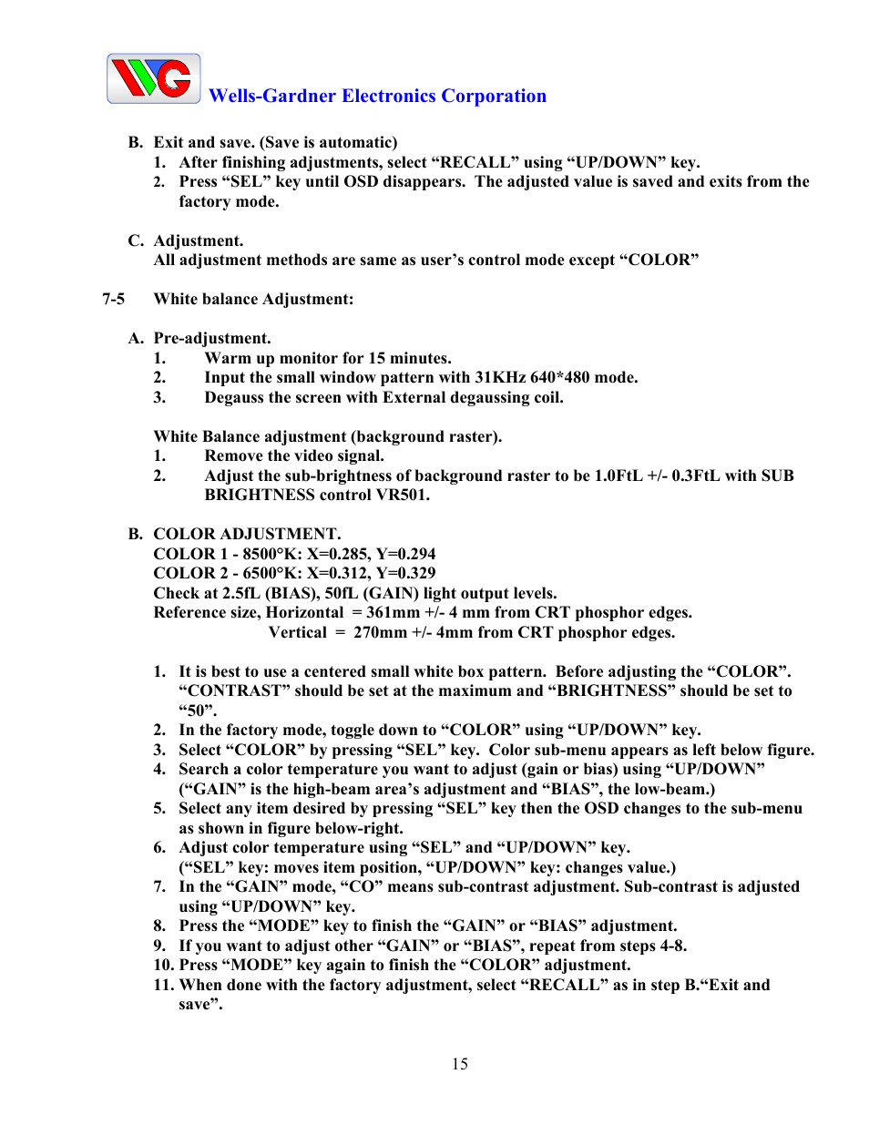 Wells-Gardner D9300 Series User Manual | Page 17 / 28