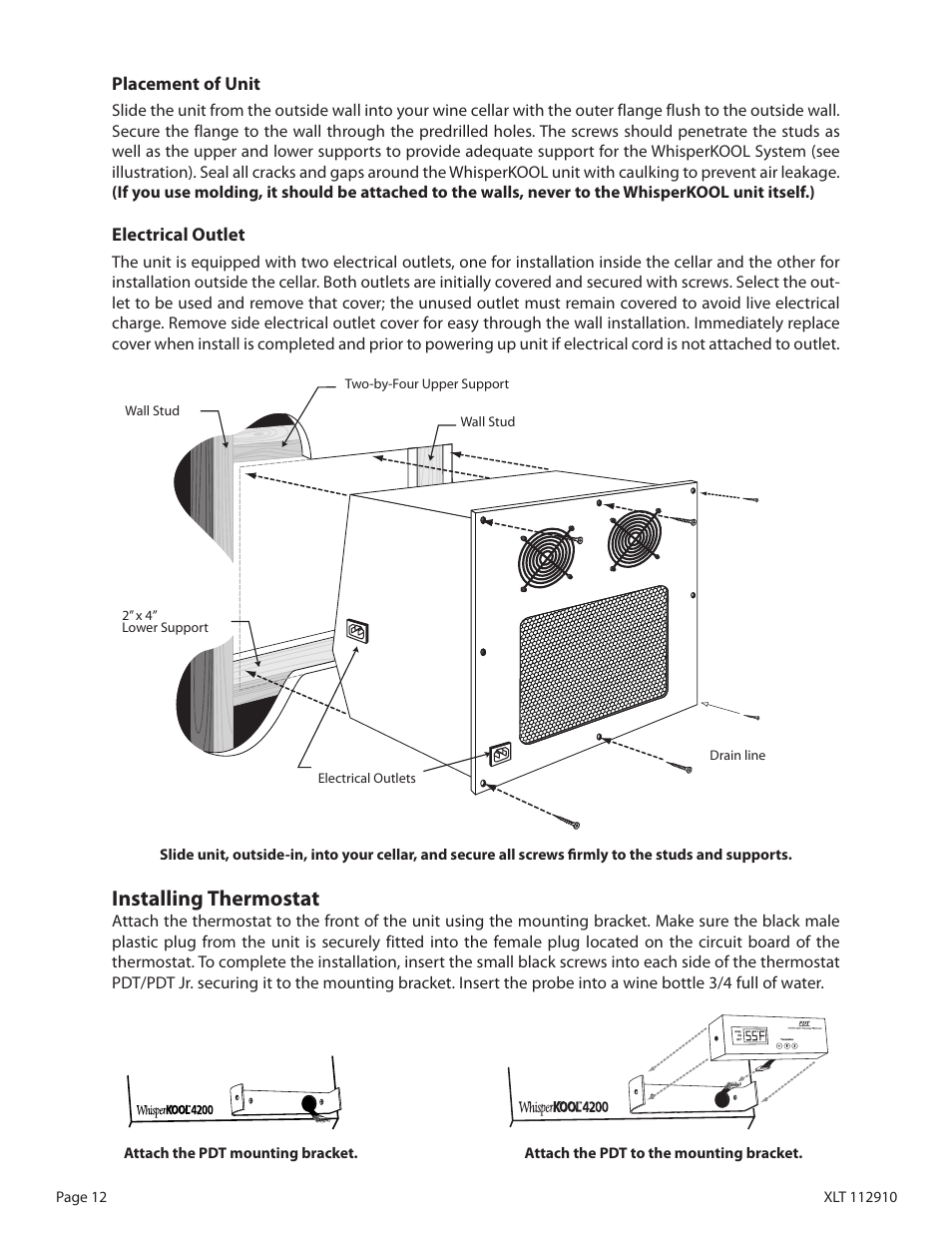Installing thermostat | WhisperKool XLT 6000 User Manual | Page 14 / 36