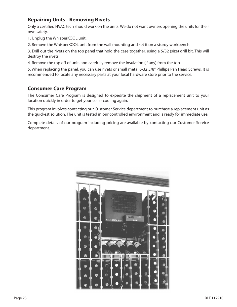 Repairing units - removing rivets, Consumer care program | WhisperKool XLT 6000 User Manual | Page 25 / 36