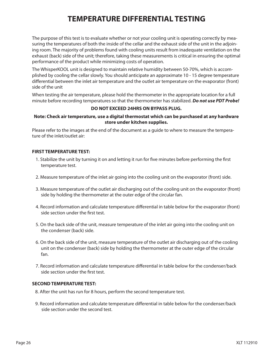 Temperature differential testing | WhisperKool XLT 6000 User Manual | Page 28 / 36