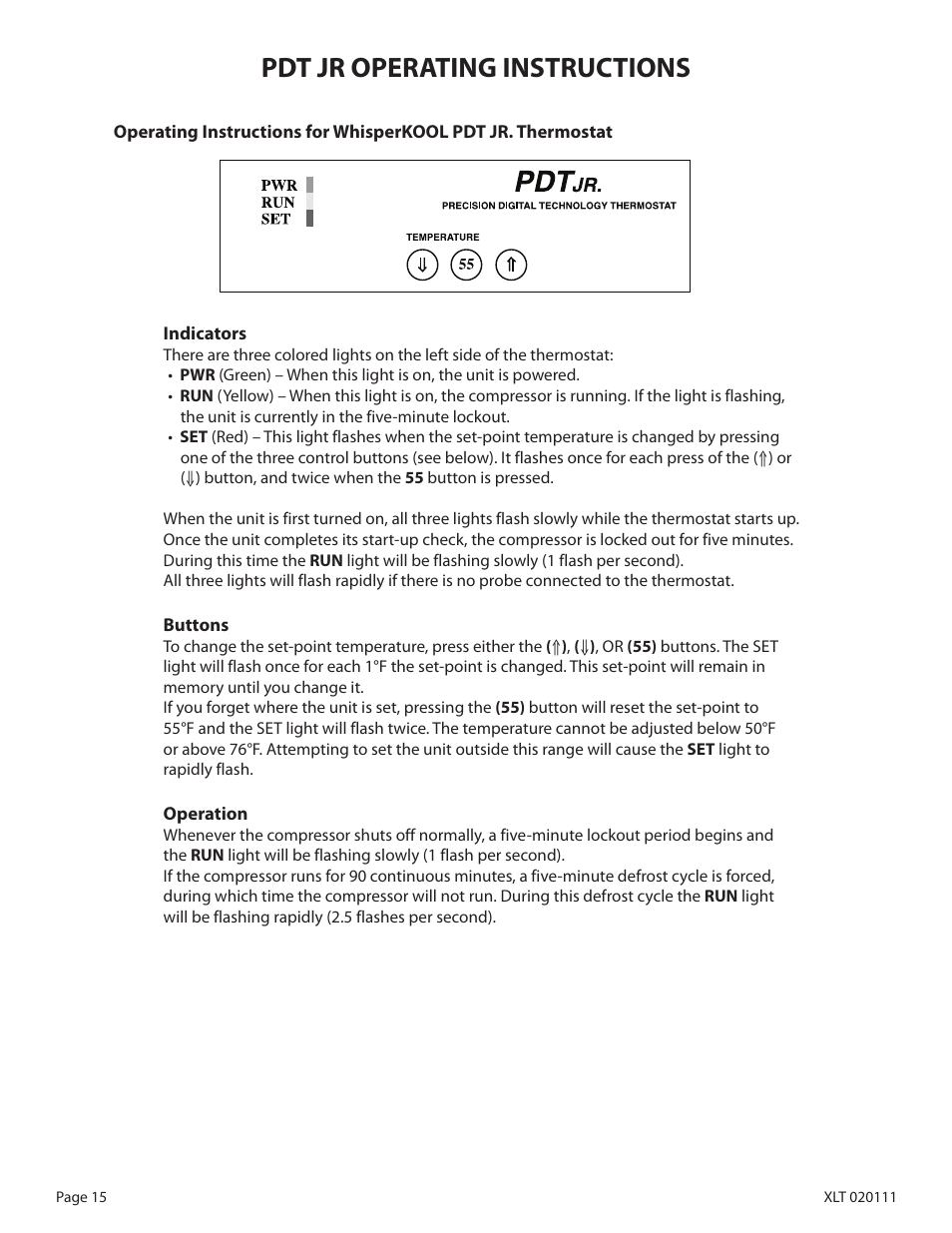 Pdt jr operating instructions | WhisperKool XLT SERIES XLT 6000 User Manual | Page 17 / 36