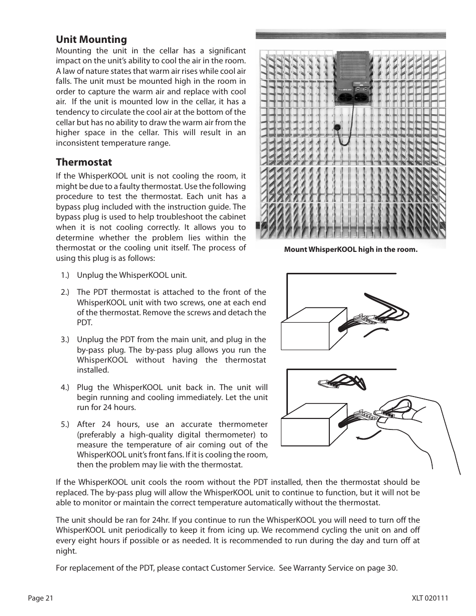 Unit mounting, Thermostat | WhisperKool XLT SERIES XLT 6000 User Manual | Page 23 / 36