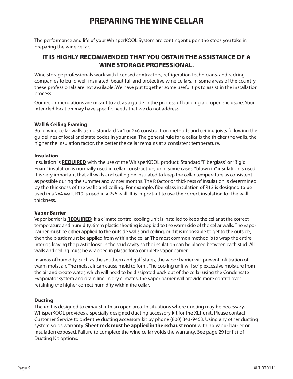 Preparing the wine cellar | WhisperKool XLT SERIES XLT 6000 User Manual | Page 7 / 36
