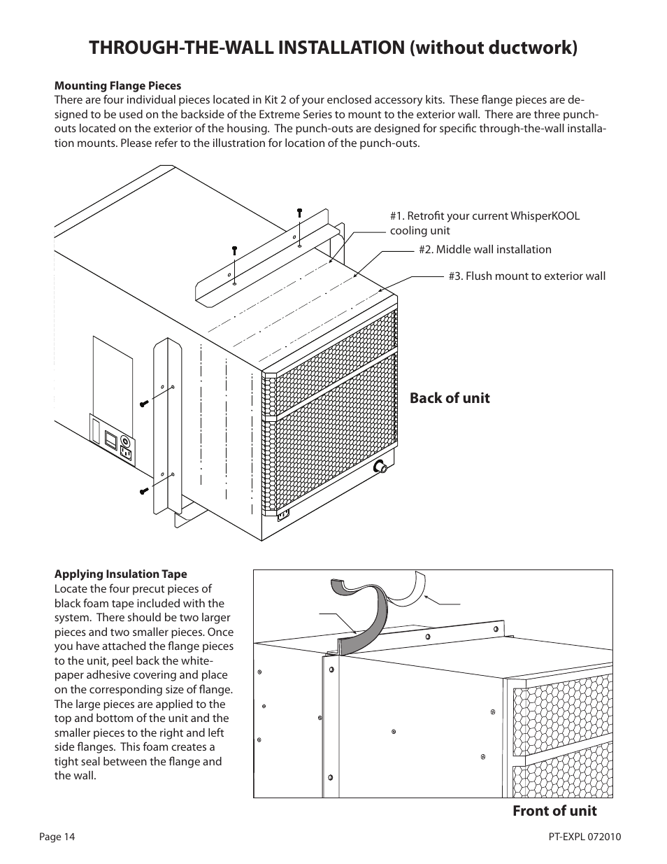 Through-the-wall installation (without ductwork), Front of unit back of unit | WhisperKool Extreme 8000 User Manual | Page 14 / 38