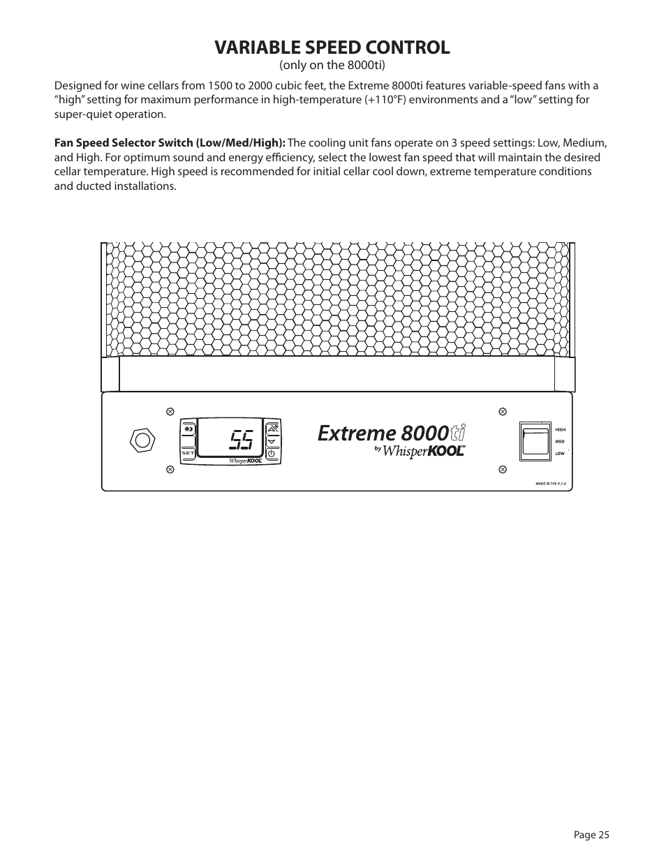 Variable speed control | WhisperKool Extreme 8000 User Manual | Page 25 / 38