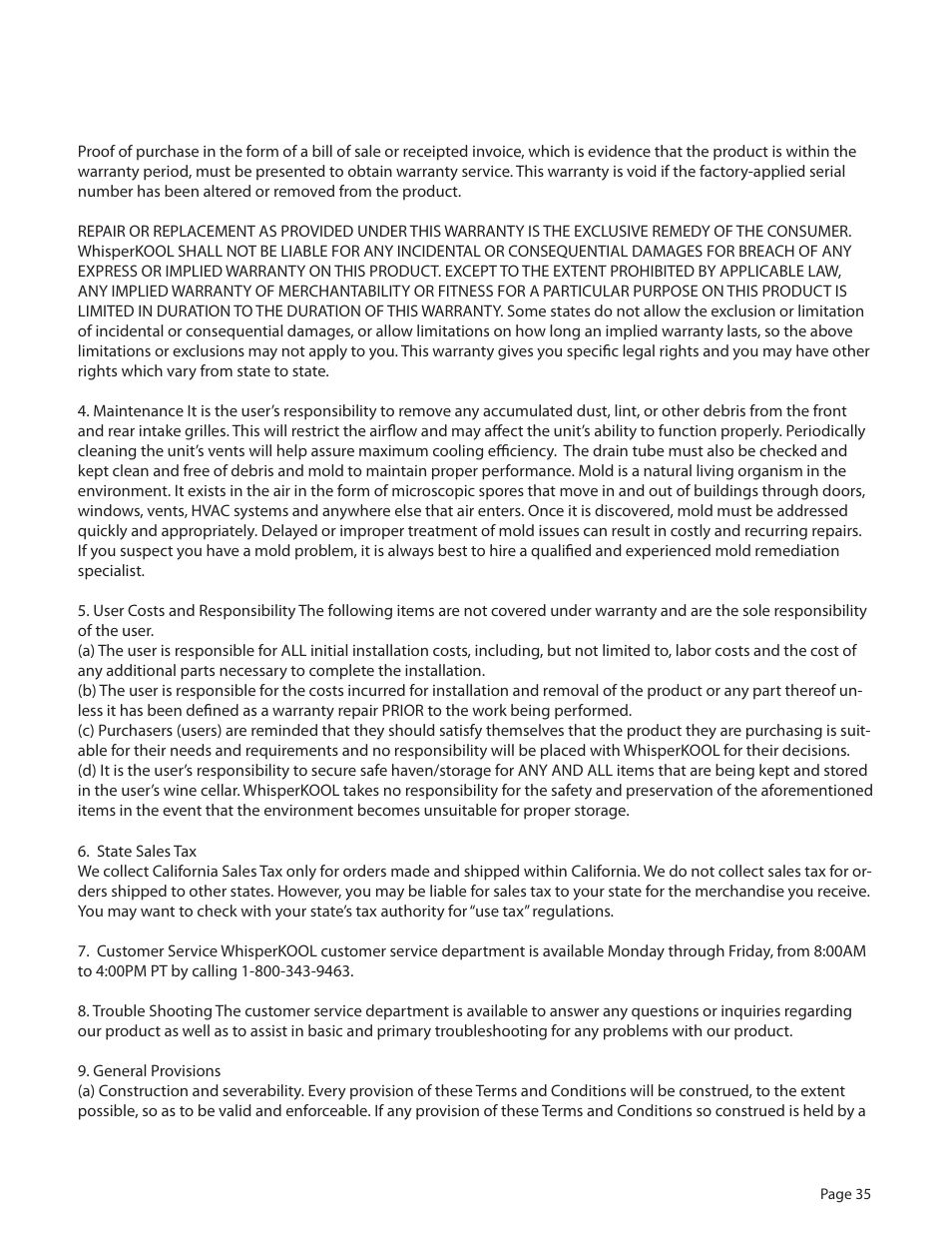 WhisperKool Extreme 8000 User Manual | Page 35 / 38