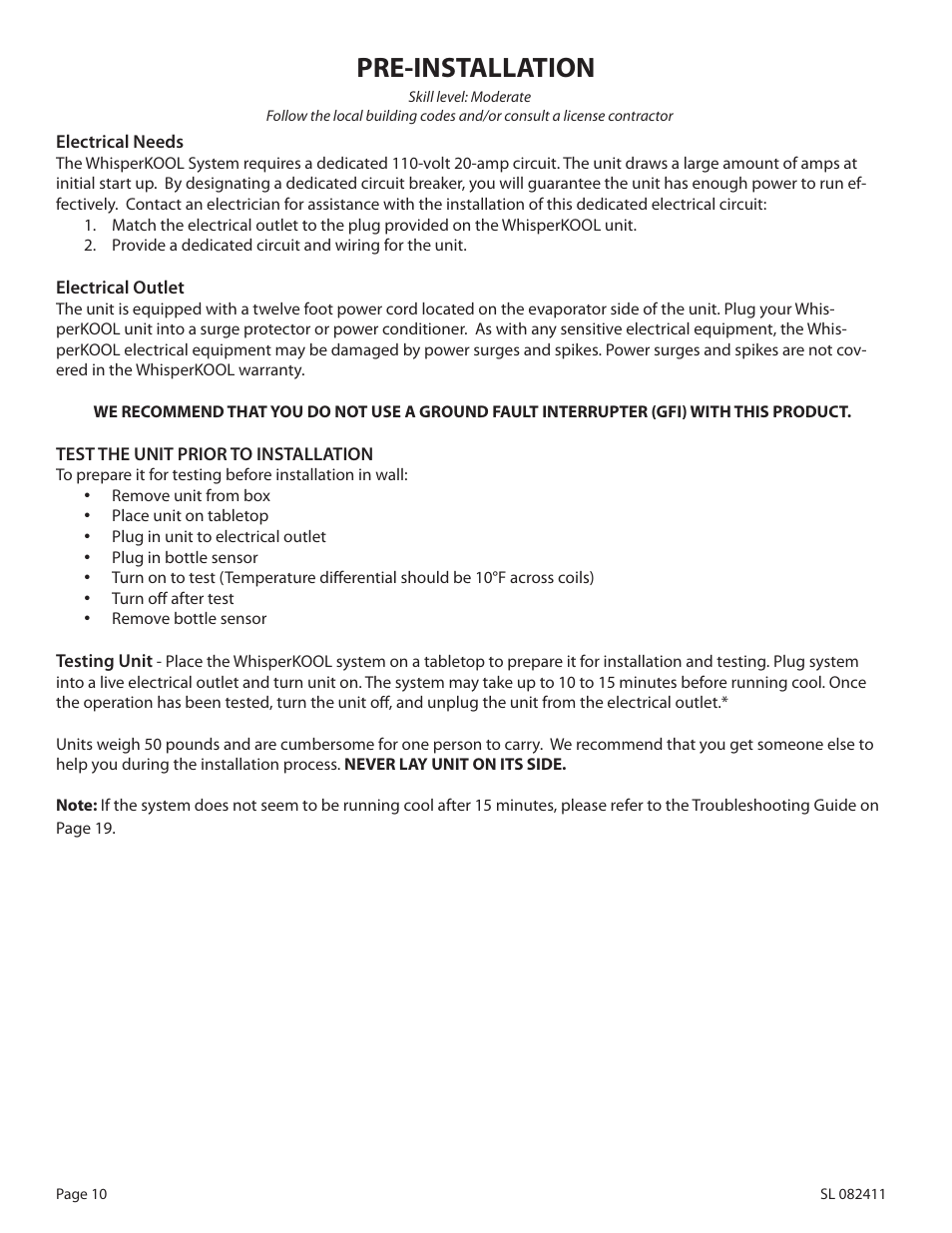 Pre-installation | WhisperKool 2500 User Manual | Page 12 / 28