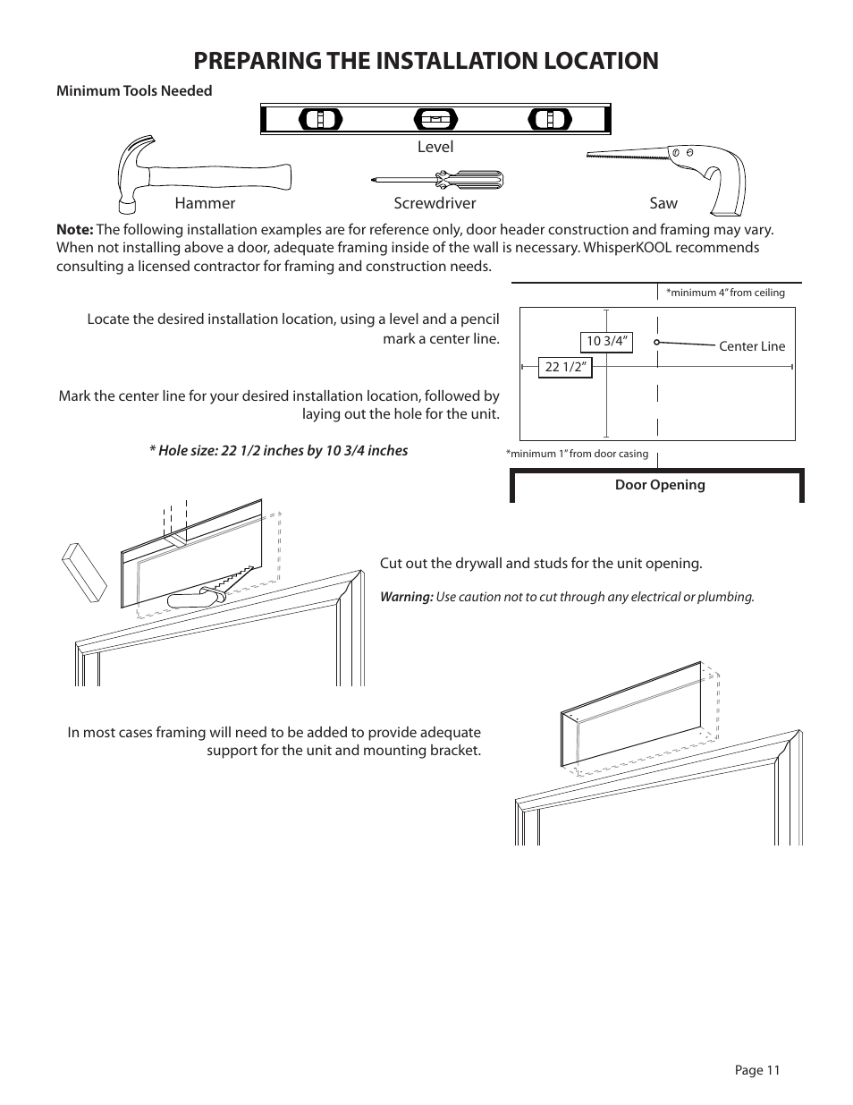 Preparing the installation location | WhisperKool 2500 User Manual | Page 13 / 28