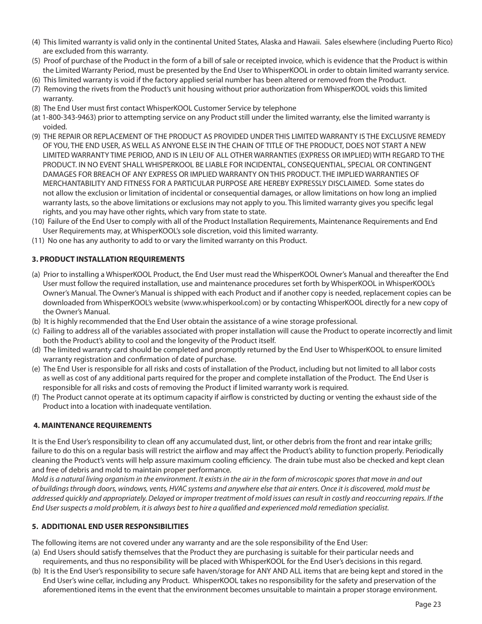 WhisperKool 2500 User Manual | Page 25 / 28