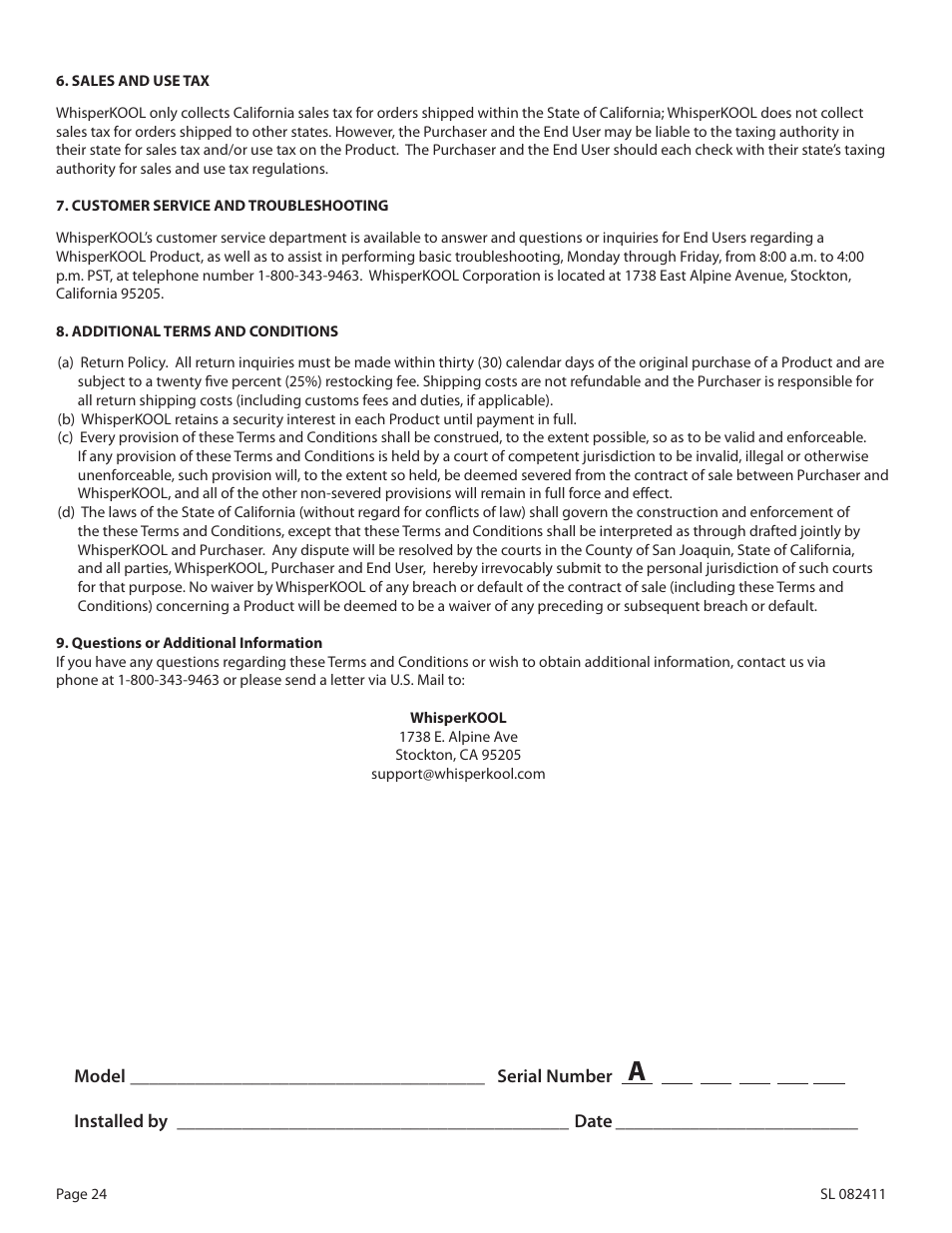 WhisperKool 2500 User Manual | Page 26 / 28
