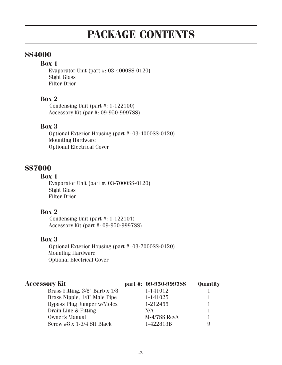 Package contents, Ss4000, Ss7000 | WhisperKool SS7000 User Manual | Page 7 / 36