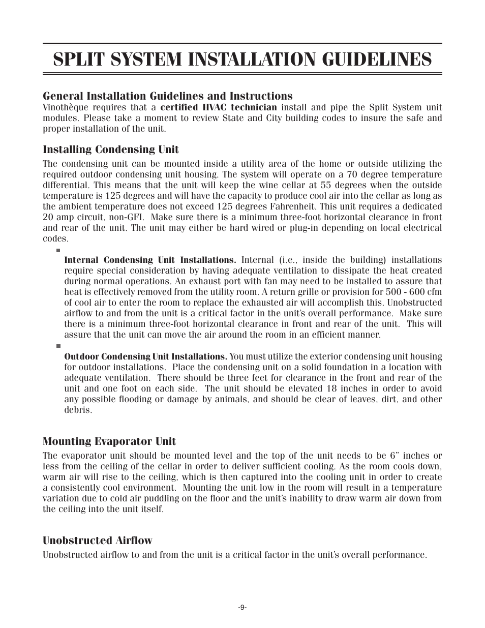 Split system installation guidelines | WhisperKool SS7000 User Manual | Page 9 / 36