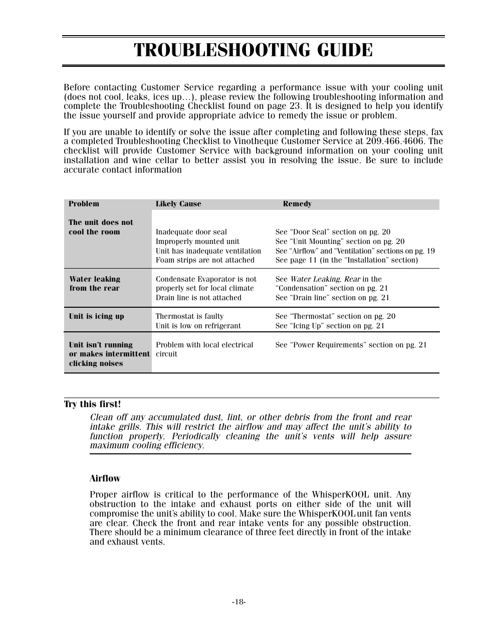 Troubleshooting guide | WhisperKool 17-1103 User Manual | Page 20 / 36