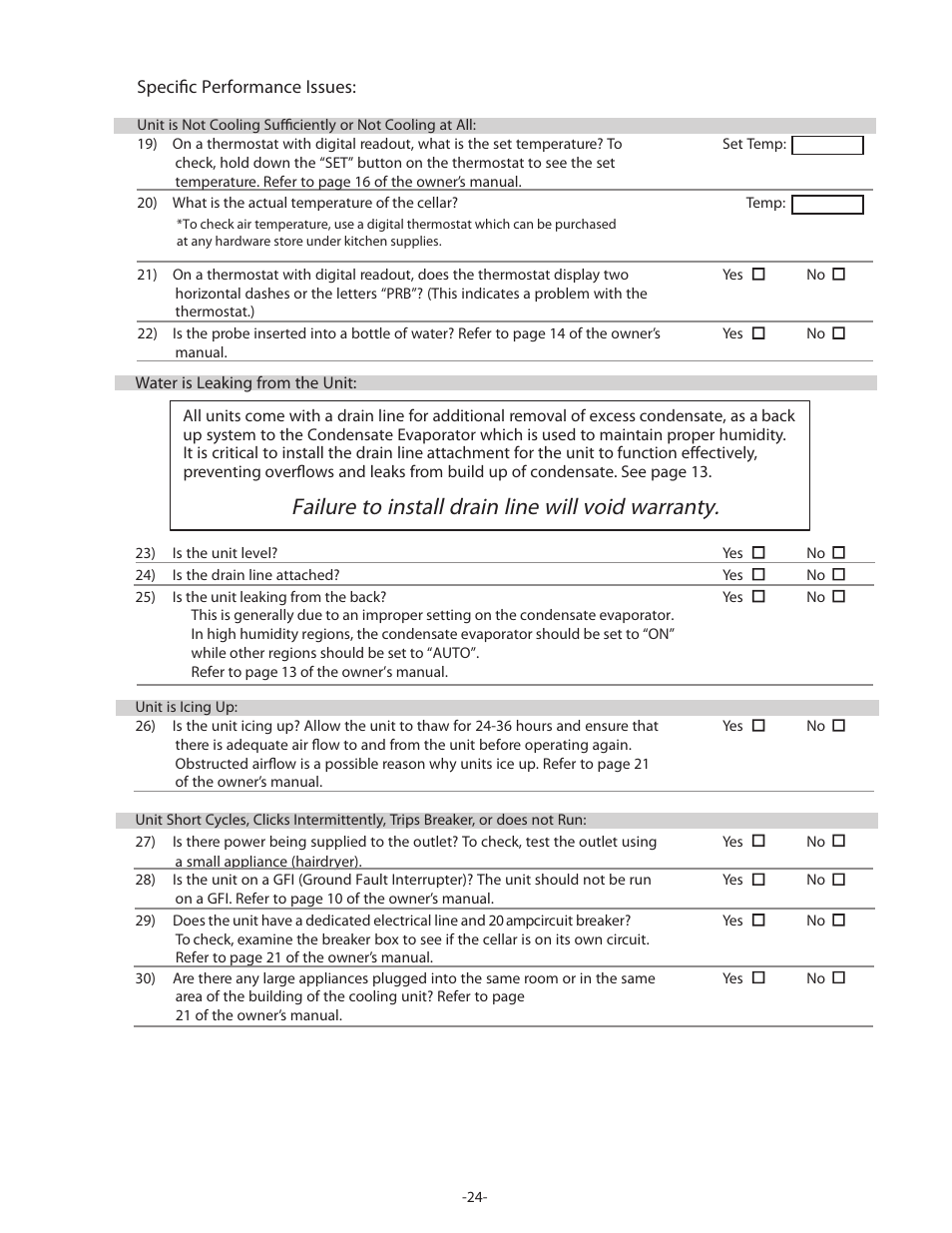 Failure to install drain line will void warranty | WhisperKool 17-1103 User Manual | Page 26 / 36
