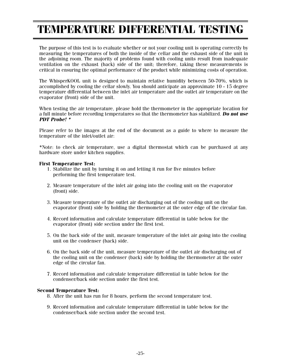 Temperature differential testing | WhisperKool 17-1103 User Manual | Page 27 / 36