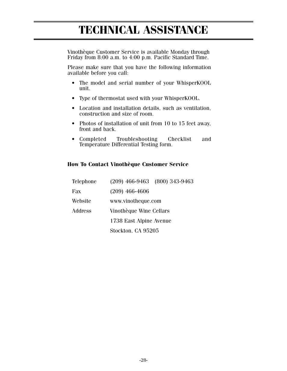 Technical assistance | WhisperKool 17-1103 User Manual | Page 30 / 36