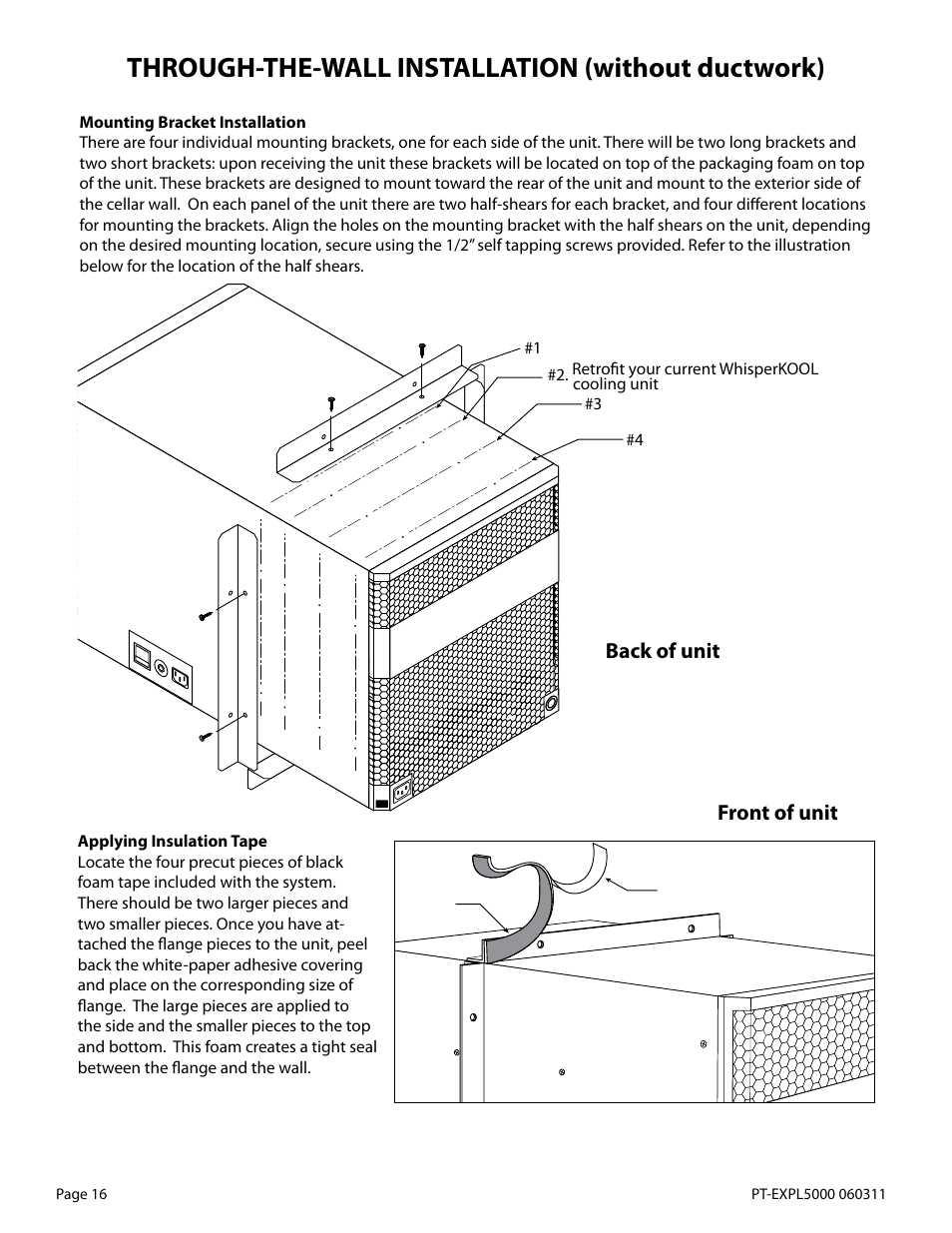 Through-the-wall installation (without ductwork), Front of unit back of unit | WhisperKool EXTREME 5000TIR User Manual | Page 16 / 42